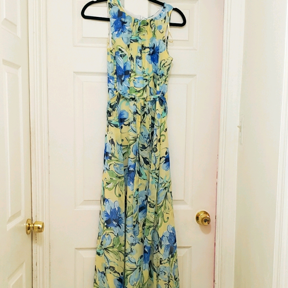 R&K Floral Yellow & Blue Maxi Dress